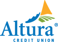 Altura Credit Union logo with a yellow triangle, blue wave, green fields, and blue text on a light background.