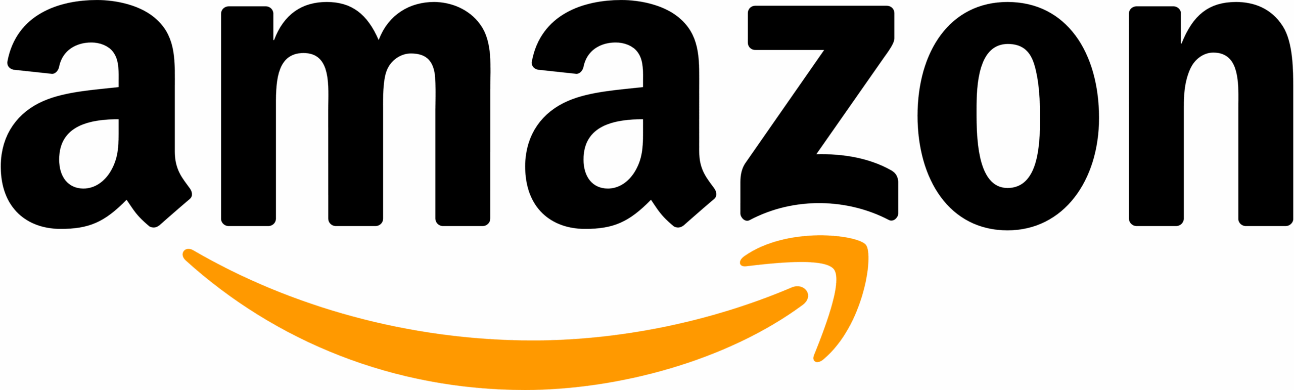 The Amazon logo with bold black letters and an orange, curved arrow forming a smile from A to Z.