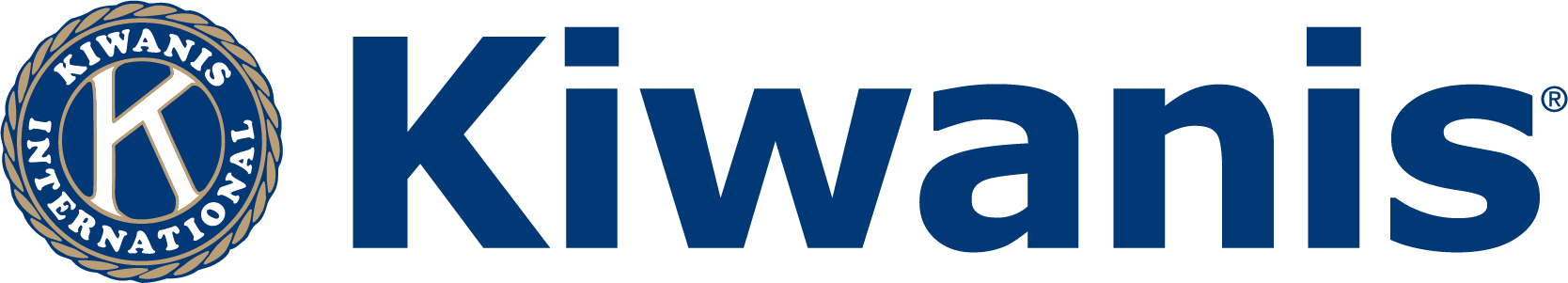 Kiwanis International logo with a blue emblem and the word "Kiwanis" in bold blue letters.