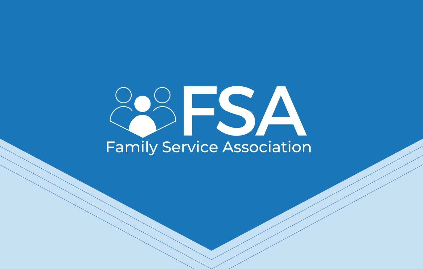FSA Family Service Association logo with three person icons on a blue background.